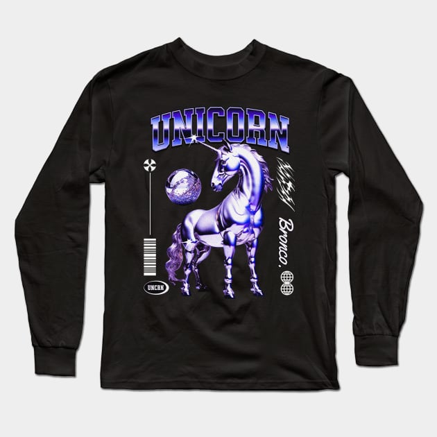 Neon Y2K Unicorn Long Sleeve T-Shirt by VHS Neon Dreams